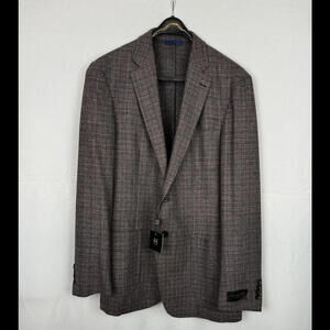 Ike Behar Vitali Wool Sport Coat Grey Burgundy Size 42 L US